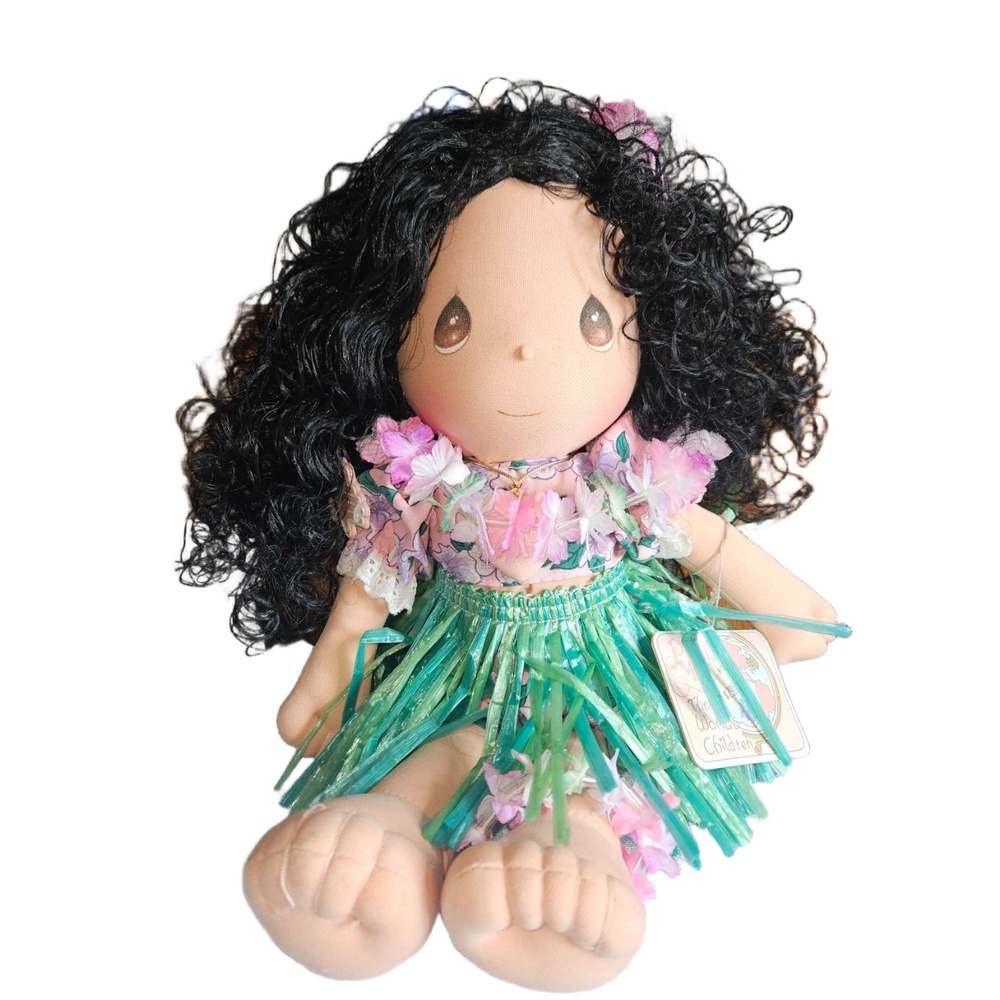 Vintage 1989 Precious Moments Hula Girl Plush Doll Teardrop Eyes Collectible